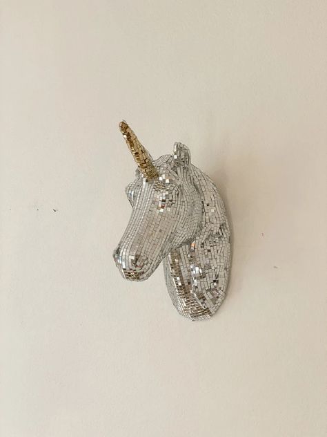 Unicorn Wall Decor, Disco Style, Unicorn Wall, Unicorn Head, Faux Taxidermy, Big Girl Rooms, Mirror Glass, Diy Wall Decor, Taxidermy