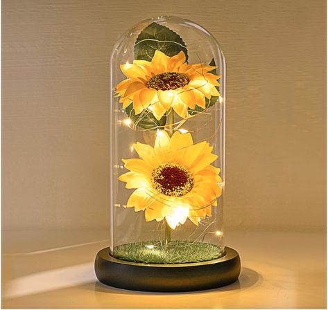 socathey Sunflower Gifts for Women, Artificial Sunflowers in Glass Dome with LED Strip, 1PSC Sunflower Decor on Christmas, Thanksgiving, Birthday, Mother's Day, Valentine's Day Artificial Sunflowers, Sunflower Mirror, Artificial Flowers Decor, Sunflower Home Decor, Silent Love, Mirror Crafts, Make Your Life Better, Love Express, Sunflower Gifts