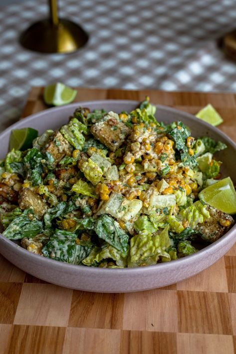 This Mexican street corn chopped salad with a chipotle lime dressing and homemade sourdough ranch croutons is the perfect salad for the summertime! I recently made Female Foodie's Mexican street corn pasta salad. It was one of the best pasta salads I ever had. So many good flavors. I was inspired to make a chopped Taco Salad Healthy, Chipotle Lime Dressing, Unique Salads, Garden Salad Recipe, Roasted Corn Salad, Sunday Prep, Vegetarian Pasta Salad, Street Corn Salad, Chipotle Dressing