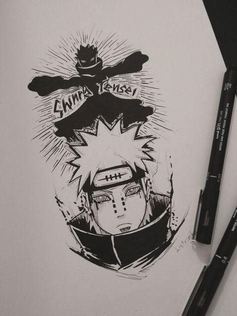 All Mighty Push, Pain Yahiko, Naruto Tattoo, Anime Tattoo, Anime Tattoos, Blackwork, Naruto, Humanoid Sketch, Tattoos