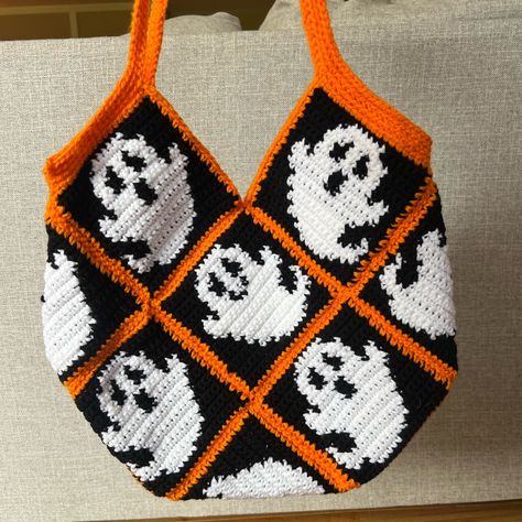 Pumpkin Crochet Bag, Scream Crochet Grid, Fall Crochet Bag, Crochet Market Items, Halloween Crochet Bag, Crochet Halloween Bag, Crochet Satchel Bag, Gothic Crochet, Spooky Crochet