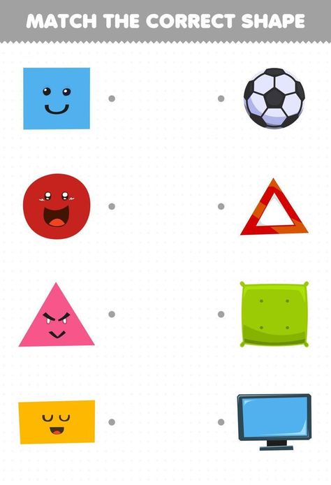 Education game for children match the correct shape of geometric object square pillow circle soccer ball triangle emergency sign rectangle monitor printable worksheet Triangle Shape Objects, Worksheet For Nursery Class, English Worksheets For Kindergarten, Pattern Activities, Game For Children, Ornamental Tattoo, Kindergarten Math Worksheets, Clip Art Borders, Math Worksheet