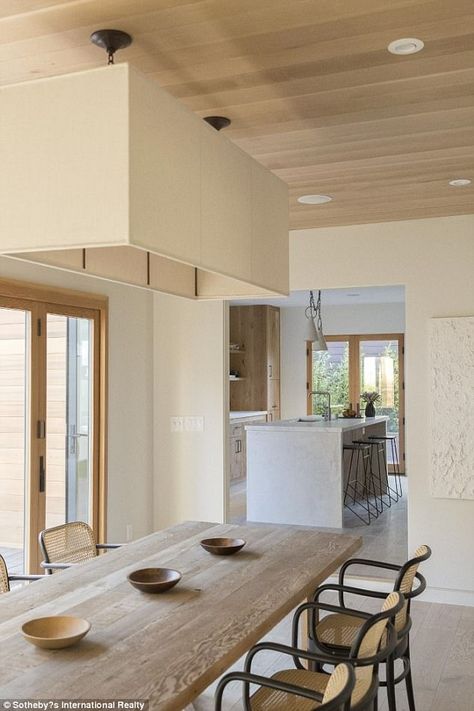 Oak Ceiling, Kitchen Ceiling Design, Oak Windows, Ceiling Trim, Rose House, Plywood Walls, Oak Trim, Oak Plywood, Jon Hamm