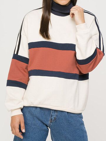 High Neck Pullover, Half Shirt, Trendy Sweater, Hoodies Sweaters, Women Hoodies, Striped Sweatshirts, Casual Stylish, Red And White Stripes, Sweatshirt Designs