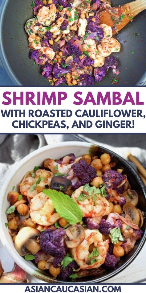 Purple Cauliflower Recipe, Stir Fry Healthy, Sambal Recipe, Asian Fusion Recipes, Purple Cauliflower, Flavorful Shrimp, Healthy Asian, Healthy Asian Recipes, Asian Recipe