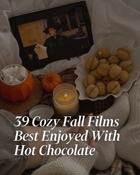 Fall movies that feel like curling up with your coziest blanket + sipping hot apple cider. 🧦☕🧸🪵 #evite #fall #movie #movies #nancymeyers Hot Chocolate Aesthetic Cozy, Rom Com Movies List, Fall Films, Fall Movies To Watch, Aesthetic Hot Chocolate, Films Wallpaper, November Film, Movie Calendar, Autumn Movies