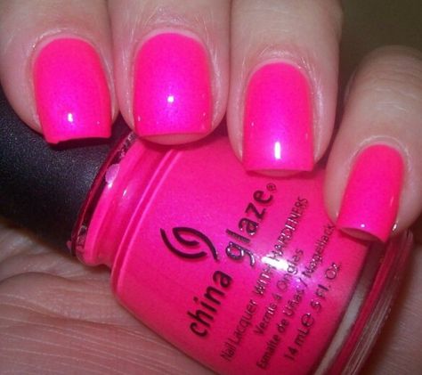 China Glaze Pink Voltage Neon Pink Nail, Neon Pink Nail Polish, Hot Pink Nail Polish, Neon Pink Nails, Nail Glam, Pretty Nail Polish, Hot Pink Nails, Pink Polish, Pink Nail Polish