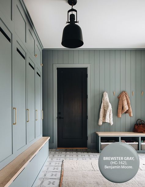 House & Home - 13 Paint Colors We're Loving Right Now Organized Mudroom, Kaufmann House, Mudroom Bench With Storage, Mudroom Bench Ideas, Warm Gray Paint, Blue Laundry Rooms, Kate Marker Interiors, Bench Mudroom, Modern Style Bedroom