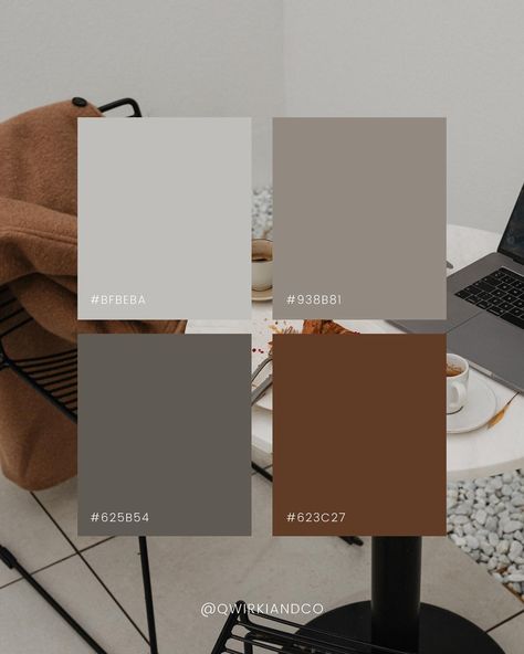 Colour palettes inspired by beautiful stock imagery from @kaboompics! 🖤 Make sure to save for late. ✨ #qwirki #qwirkiandco #kaboompics #colourpalette #colourpaletteinspiration #design #designer #inspiration Gray And Brown Palette, Colour Palette Grey Brown, Grey Color Palette Colour Schemes, Brown And Grey Palette, Grey And Brown Color Scheme, Grey Pallet Colour Palettes, Taupe Color Combinations, Brown And Grey Color Palette, Grey Color Combinations