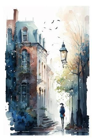 Lana Kristiansen Wall Art: Prints, Paintings & Posters | Art.com Boston Watercolor, Watercolor Art Landscape, Waterfall Paintings, Watercolor Architecture, Beautiful Sketches, Landscape Concept, Architecture Painting, Watercolor Artists, Nature Art Painting