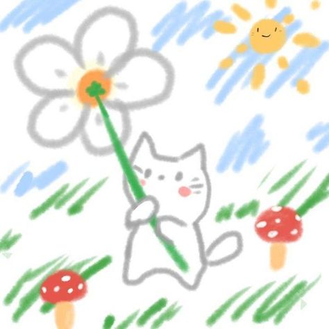 Flowers For U Cat Meme, Flower Pfp Drawing, Cat Flowers Drawing, Cats With Flowers Drawing, Cute Cat Drawing Aesthetic, Tulips With Cat, Flower Cat Drawing, Cat Holding Flowers Drawing, Cat Giving Flowers