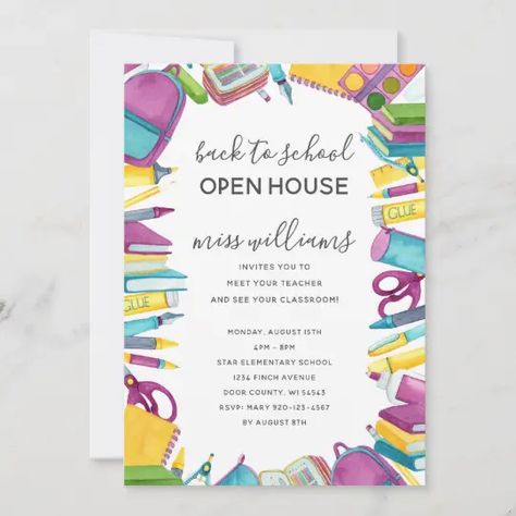 Back to School Open House Invitation | Zazzle.com Open House Invitations For School, Back To School Invitation, Diy Futon, Open House Parties, Parent Teacher Meeting, School Open House, Open House Invitation, Stationery Essentials, Welcome Letters