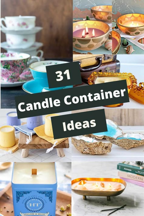 Candles Container Ideas, Candle Container Ideas Diy Projects, Unique Candle Containers Diy, Diy Candle Container Ideas, Upcycle Candle Holders, Diy Pillar Candles, Unique Candle Ideas, Diy Candle Holders Ideas, Candle Container Ideas