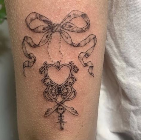 Coquette Heart Tattoo, Heart Ribbon Tattoo, Heart Locket Tattoo, Corset Tattoo, Locket Tattoos, Charm Tattoo, Ribbon Tattoos, 4 Tattoo, Gothic Tattoo