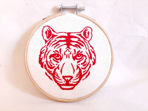 Tiger Embroidery Design, Embroidered Tiger, Tiger Embroidery, Year Of The Tiger, Punch Needle, Fiber Art, Embroidery Design, Flask, Embroidery Designs