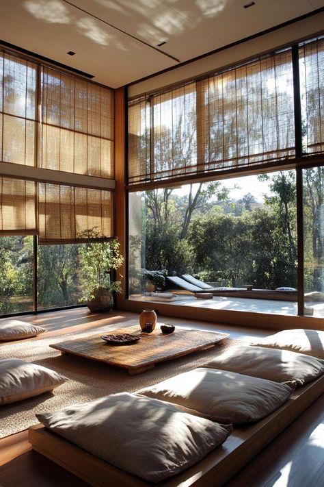 Japanese Forest House, Japanese Modern Architecture, Japanese Home Office, Zen Style Interior Design, Zen Apartment, Japanese Living Room Design, Zen House Design, Zen Style Interior, Modern Japanese Design