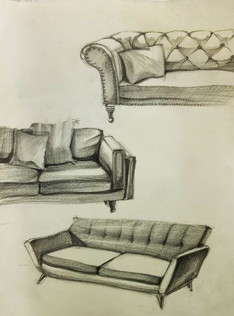 Interior Textures Drawing, Drawing Sofa Designs, Couch Perspective Drawing, Sofa Perspective Drawing, Couches Drawing, Sofa Drawing Reference, How To Draw A Sofa, Sofa Drawing Sketch, How To Draw A Couch