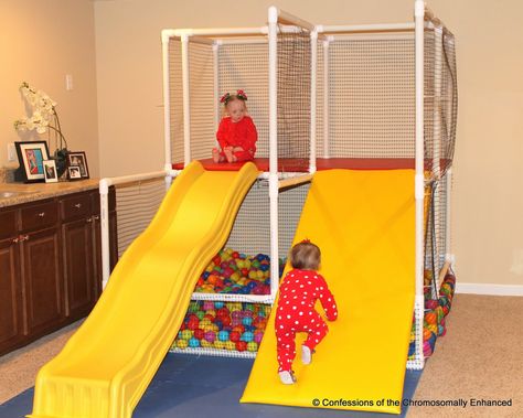 Confessions of the Chromosomally Enhanced: Best Christmas gift EVER Indoor Playroom, Basement Playroom, Pvc Projects, Sensory Room, Diy Kids Toys, Jungle Gym, Kids Play Area, Toy Rooms, Indoor Playground