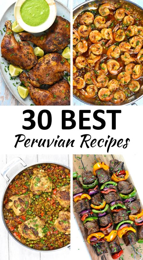 These delicious Peruvian Recipes will help you explore the wonders of Peruvian cuisine in your own kitchen! Essen, Peruvian Chicken Recipe, Peruvian Potatoes, Peruvian Desserts, Peruvian Chicken, Peruvian Dishes, American Dinner, South American Recipes, Lomo Saltado