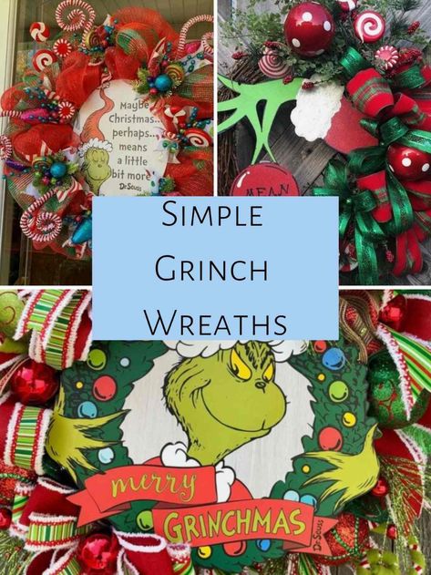 Grinch Wreath Hobby Lobby, Simple Grinch Wreath, Grinch Door Wreath Diy, Diy Grinch Wreath How To Make, The Grinch Wreath Easy Diy, Diy Grinch Wreaths For Front Door, Christmas Wreath Contest Ideas, Grinch Themed Door, Grinch Wreath Ideas Diy