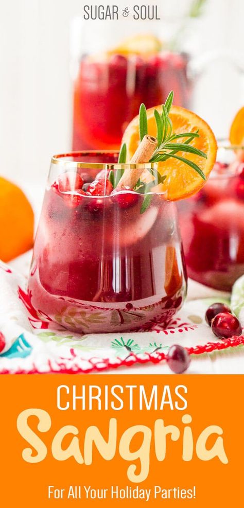 This Christmas Sangria is made with red wine, fruit juices, brandy, soda, and fruit for a delicious big-batch cocktail that's perfect for holiday parties. Holiday Sangria Recipes, Christmas Sangria Recipes, Sangria Drink, Christmas Drinks Alcohol Recipes, Holiday Sangria, Christmas Sangria, Christmas Drinks Alcohol, Fruit Juices, Drinks Alcohol