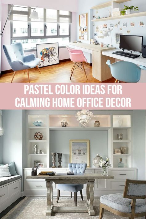 Lavender Office, Pastel Office Decor, Stylish Office, Pastel House, Pastel Hues, Home Office Decor, Office Space, Pastel Colors, Office Desk