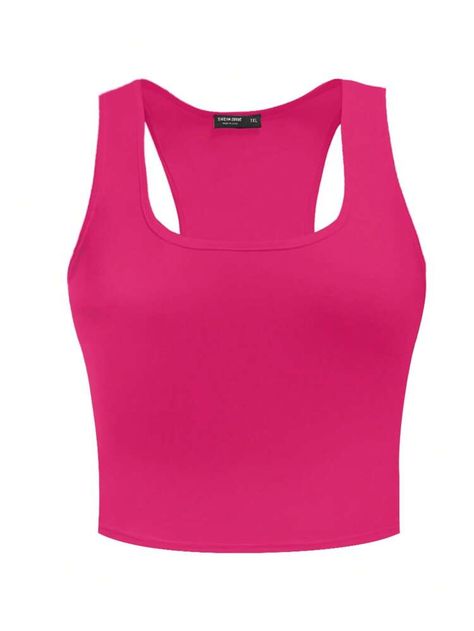 Hot Pink Tank Top Outfit, Pink Tank Tops Outfit, Holiday Shopping Outfit, Solid Crop Tank Top, Neon Pink Tank Top, Hot Pink Crop Top, Hot Pink Tank Top, Hot Pink Top, Hot Pink Shirt