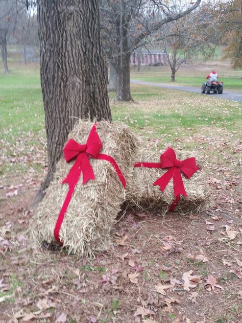 Horse Parade Float Ideas, Farmer Christmas Decor, Outdoor Farm Christmas Decorations, Christmas Farm Decorations, Christmas Tractor Decorations, Farm Christmas Decor Outdoor, Country Christmas Outdoor Decorations, Country Christmas Party Theme, Holiday Hoedown Christmas Party