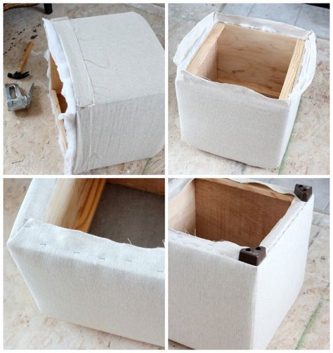 Ottoman Recover Diy, Diy Ottoman Cover, Diy Storage Ottoman, Diy Pouf, Diy Upholstery, Repurposing Ideas, Diy Ottoman, Diy Rustic Decor, Reupholster Furniture