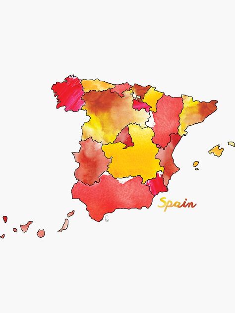 "Watercolor Countries - Spain" Sticker by erinmcintosh | Redbubble Spain Instagram Highlight Cover, Art For Instagram, Insta Highlight Covers, Spain Aesthetics, Flags Of European Countries, Maps Aesthetic, Cover Icons, Spain Print, Spain Flag