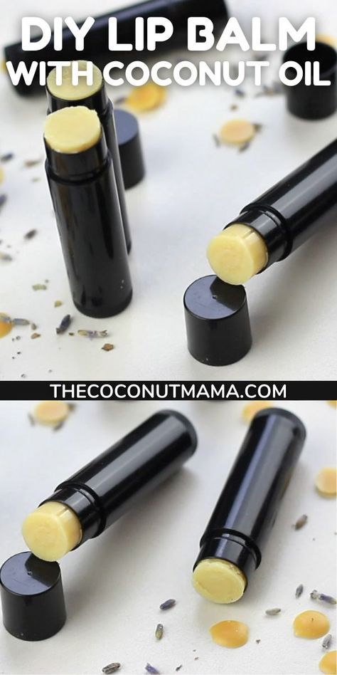 Say goodby to dry chapped lips! This DIY homemade lip balm nourishes and heals dry lips with coconut oil, honey, and essential oils. Diy Coconut Lip Balm, Coconut Oil Chapstick Diy, Homemade Lip Balm With Coconut Oil, Lip Balm Recipes Coconut Oil, Lemon Balm Lip Balm Diy, Homemade Chapstick Recipe, Chapstick Diy, Easy Lip Balm Recipe, Beeswax Lip Balm Recipe