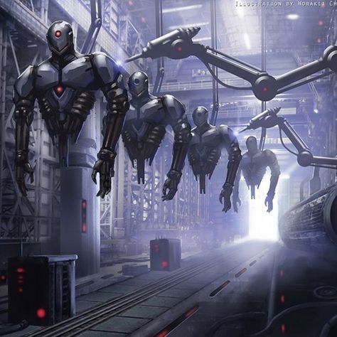 Futuristic Concept Art, Robot Factory, Cyberpunk Rpg, Arte Robot, Cyberpunk City, Futuristic Art, Robots Concept, Robot Concept Art, Fantasy Concept Art