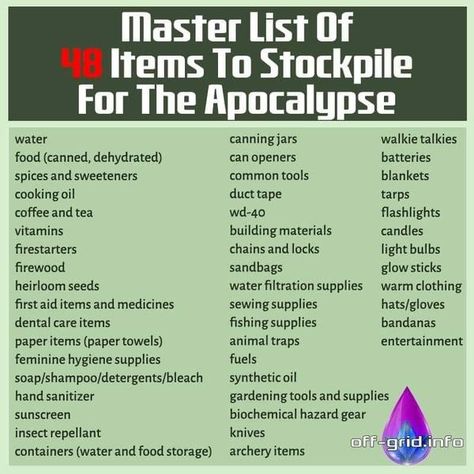 Prepper List, Survival Skills Emergency Preparedness, Doomsday Preppers, Doomsday Prepping, Survival Skills Life Hacks, Emergency Preparedness Kit, Master List, Survival Life Hacks, Emergency Preparation