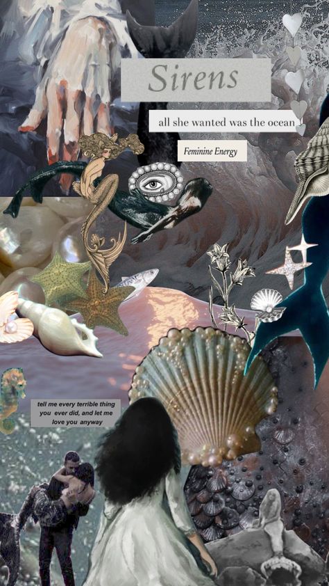 Siren Moodboard Aesthetic, Siren Collage, Siren Background, Siren Aesthetic Wallpaper, Siren Moodboard, Mermaid Aesthetic Sirens, Mermaid Moodboard, Sea Moodboard, Ocean Moodboard