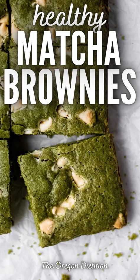 Matcha brownies are soft, fudgy, and made with white chocolate and the best matcha powder. Healthy matcha brownies are 100% whole wheat, and are made with natural, healthy ingredients. They're the perfect green tea dessert and will have everyone begging for the recipe! Simply whip these up in one bowl, bake until perfectly soft, chewy, and fudgy, and serve them up to friends, family, and party guests! This matcha brownie recipe will be your new favorite matcha dessert! Matcha Powder Recipes, Matcha Recipe Baking, Matcha Dessert Recipes, Matcha Baking, Matcha Brownies, Green Tea Dessert, Resep Brownies, Matcha Dessert, Best Matcha