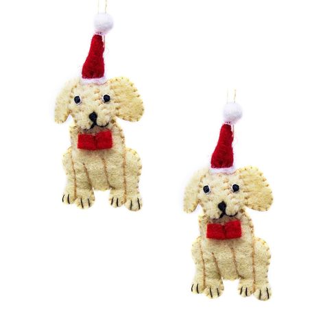 Golden Labrador Santa Handmade Felt Ornaments, Set of 2 Cute Ornaments, Handmade Felt Ornament, Golden Labrador, Paper Chains, Holiday Store, Labrador Retriever Dog, Old World Christmas, Christmas Store, Dog Ornaments