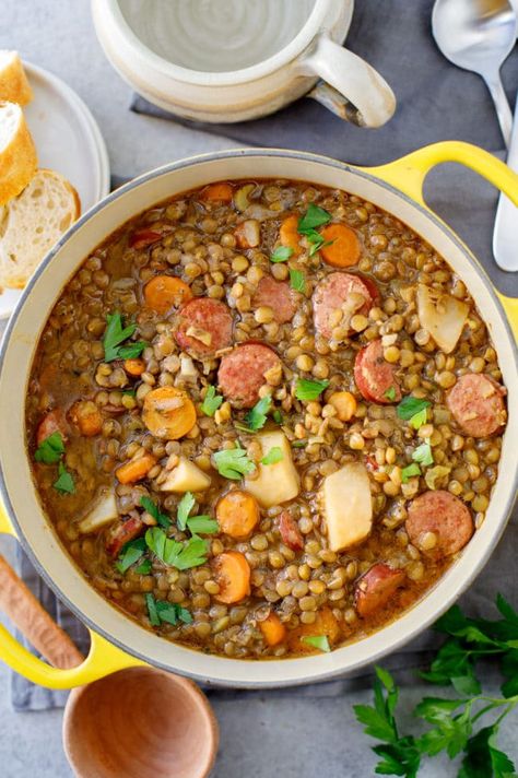 Clean Eating Turkey Chili, Sausage Lentil Soup, Sausage Lentil, Cheesy Potatoes Crock Pot, Lentil Stew Recipes, Crock Pot Vegetables, Slow Cooker Potato Soup, Slow Cooker Potatoes, Stew Soup