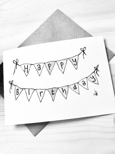 Draw A Birthday Card Hand Drawn, Happy Birthday Banner Drawing, Birthday Banner Drawing, Birthday Pencils, Happy Birthday Doodles, Bf Gift, Happy Birthday Drawings, Birthday Doodle, Watercolour Ideas