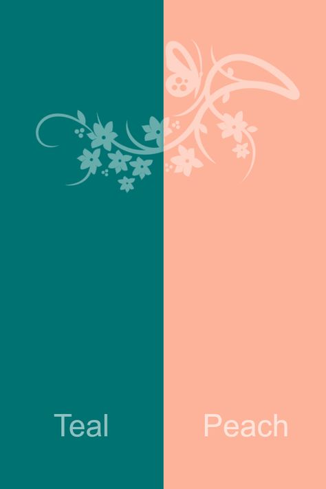 Teal & Peach Sea Green And Peach Combination, Peach Teal Aesthetic, Peach And Teal Bathroom, Peach And Turquoise Aesthetic, Teal Peach Color Scheme, Peach Pink Color Combination, Teal And Peach Wedding Ideas, Teal And Peach Aesthetic, Peach Color Room