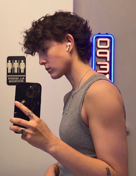 Haircuts For Masc Women, Shaggy Mullet For Women Short Curly, Masc Haircuts Wavy Hair, How To Grow Out A Mullet, Short Modern Mullet Women, Lesbian Mullet Haircut Curly, Mattie Westbrouck Haircut, Queer Mullet Short, Short Hairstyle Masc Women