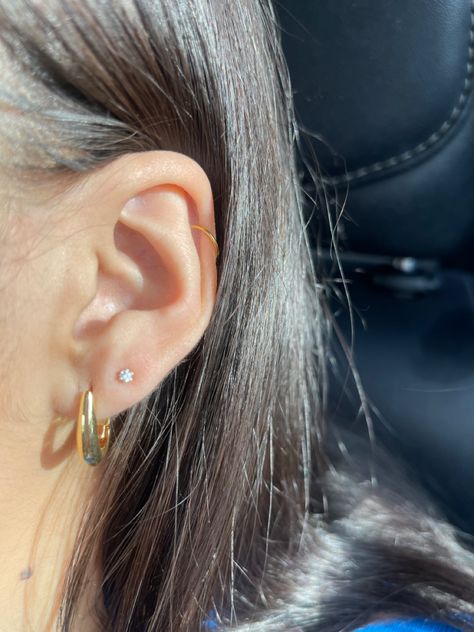 1st And 2nd Hole Earrings, Second Piercing And Cartilage, 2nd Lobe And Helix Piercing, Ear Percinings Two, 2 Lobes And Helix Piercing, Upper Lobe Ear Piercings, Two Ear Percinings Ideas, Second Earring Ideas, Second Ear Percinings