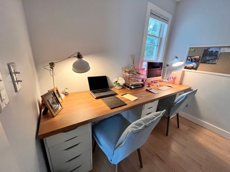 Ikea Alex Drawers Hack Office, Ikea Saljan Countertop, Saljan Countertop, Ikea Countertop Desk, Ikea Desk Setup, Ikea Alex Desk Hack, Home Office Ikea, Office Ikea, Countertop Desk