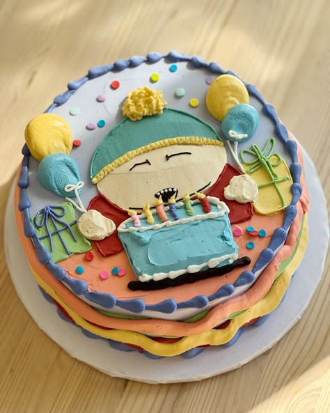 ig @kitchenprincess21 South Park Birthday Cake, Silly Birthday Cake, South Park Cake, Silly Cakes, Crazy Birthday Cakes, Birthday Cake For Husband, Anime Cake, Funny Birthday Cakes, Pretty Dessert