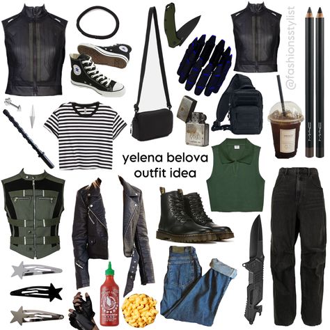 Yelena Belova Fashion, Yelena Belova Aesthetic Outfit, Yelena Belova Outfit Ideas, Marvel Fashion Inspired Outfits, Yelena Belova Inspired Outfits, Yelena Belova Outfit, Marvel Outfit Ideas, Yelena Belova Aesthetic, Universal Outfits