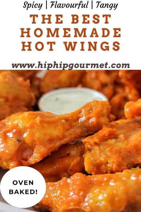 plate of hot chicken wings with white dipping sauce Oven Baked Chicken Wings Buffalo, Baked Hot Chicken, Hot Wings In The Oven, Hooters Wings Recipe, Easy Hot Wings, Buffalo Hot Wings Recipe, Baked Hot Wings Recipe, Easy Homemade Buffalo Sauce, Wings Recipe Oven