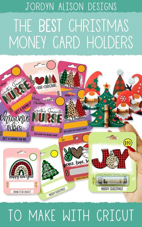 Give the gift of money with these Christmas Money Holder Cards! Layered designs ✓ Print then cut ✓ Cricut Beginner ✓ Gift Card Holder Diy Cricut, Cricut Money Holder Christmas, Christmas Money Cards Holder, Cricut Money Holder Card, Cards To Make With Cricut, Money Holders For Christmas, Money Holder Cards Diy, Money Holders Ideas, Gift Card Holder Cricut