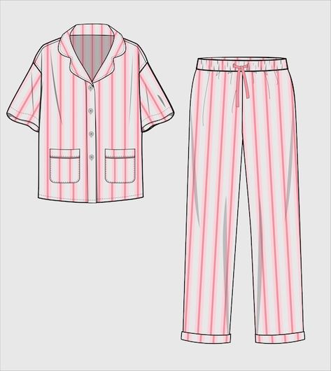 Vector kid girls and teen girls stripe p... | Premium Vector #Freepik #vector Sketch Images, Clothing Sketches, Sleepwear Fashion, Flat Sketches, Girls Stripes, 1970s Fashion, Fashion Design Sketches, Teen Girls, Preppy Outfits