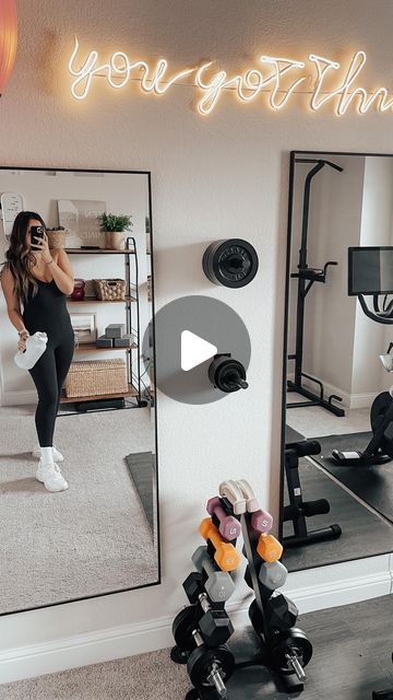 1,786 likes, 72 comments - missjessicanicoleblog on January 17, 2023: "HOME GYM REVEAL! And now all of a sudden I want to workout 24/7. I love how this quick home gym ..." Garage Gym Inspiration, Home Gym In Bedroom, Gym In Bedroom, House Gym Room, Gym Office Combo, Home Office Gym Combo Layout, Modern Gym Design, Home Office Gym Combo, Bedroom Gym Ideas