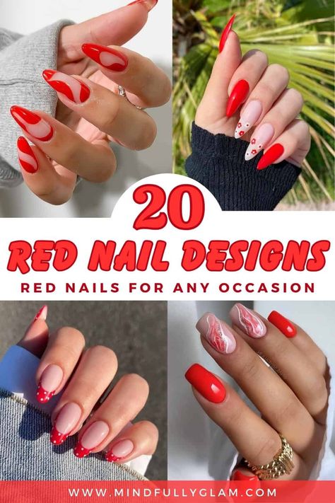 red nail designs Red Patterned Acrylic Nails, Cute Basic Red Nails, Professional Red Nails, Red Nail Inspo Almond, Best Red Nails, Red Spring Nails 2024, Red Nails For Summer 2024, Nail Designs Red, French Tip Almond