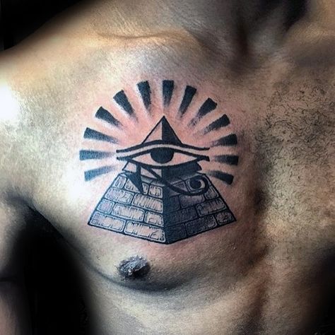 Eye Tattoo Meaning, Egyptian Eye Tattoos, Pyramid Tattoo, Tattoo On Chest, All Seeing Eye Tattoo, Tattoo Quotes For Men, Egyptian Tattoo Sleeve, Pyramid Eye, Egypt Tattoo